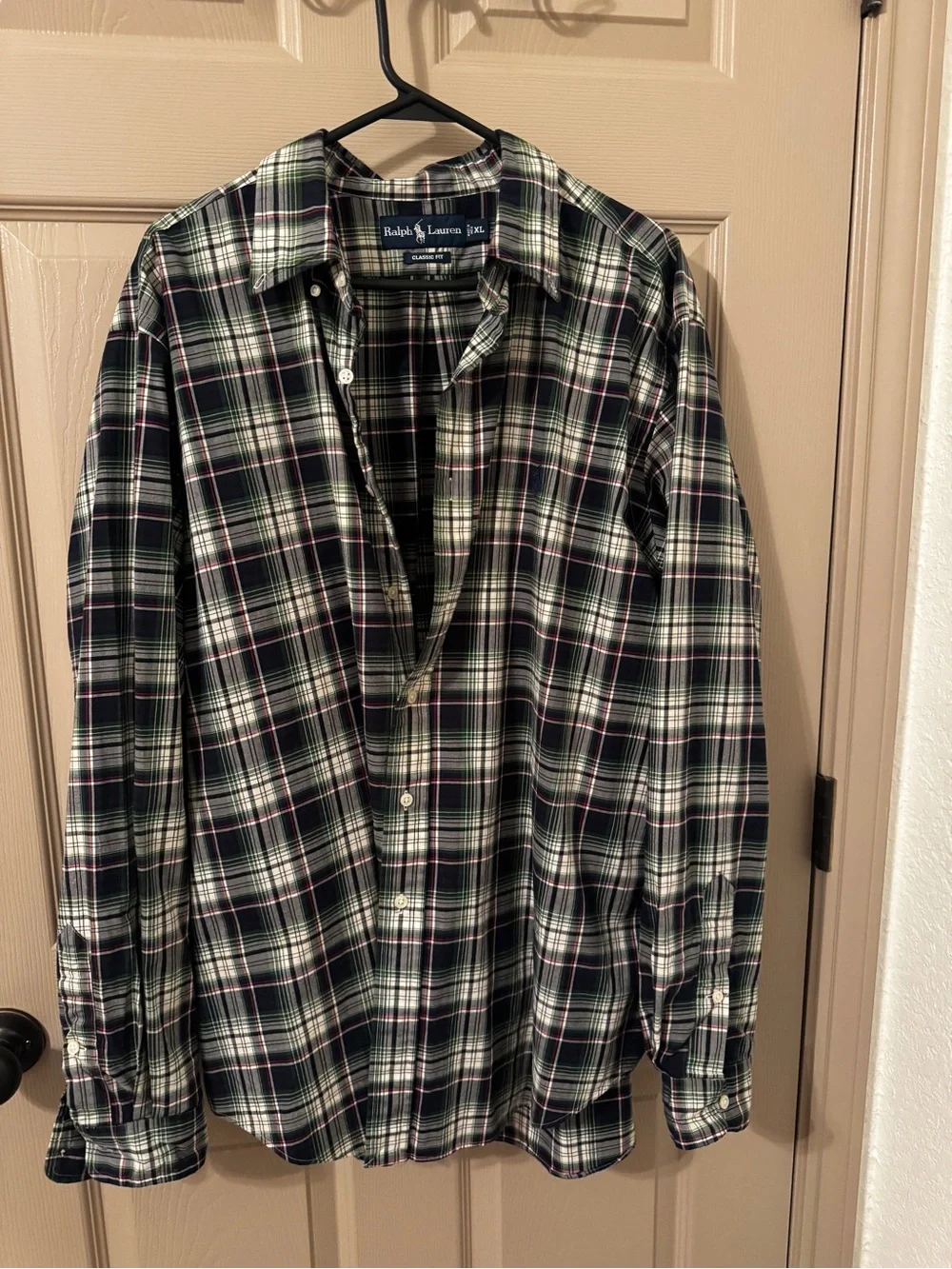 Ralph Lauren Black, Navy & Green Plaid Cotton Button-Down Shirt
